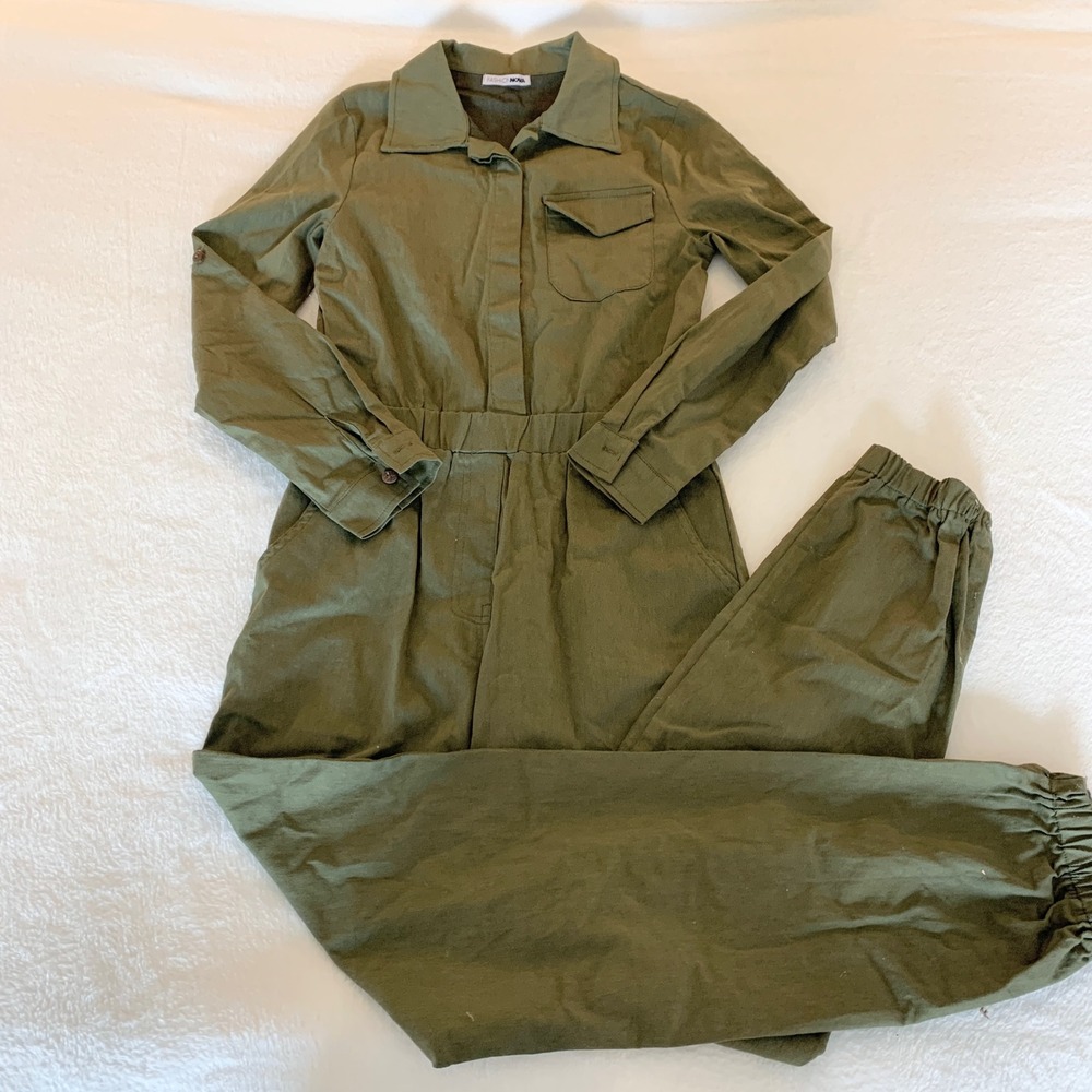 Fashion Nova Utility Jumpsuit Womens Size S Olive Green Cargo Boiler Suit Cotton